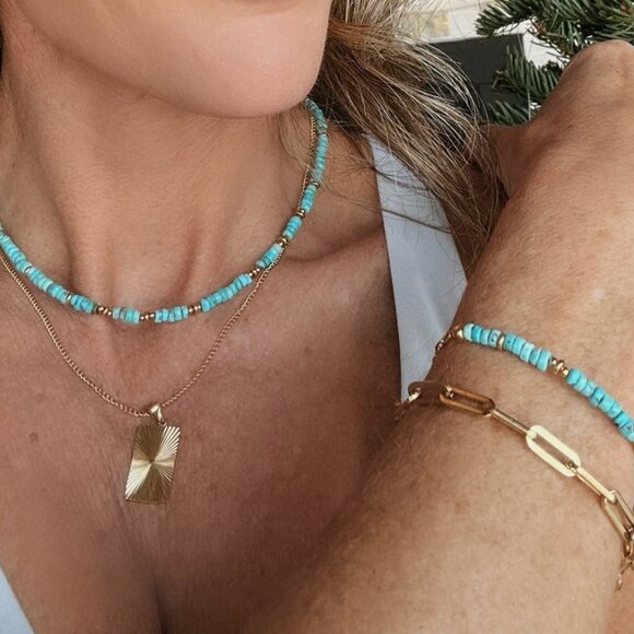 Bundle Genuine Turquoise Beaded Necklace & Bracelet Gorgeous Set High End Stone - Picture 8 of 12